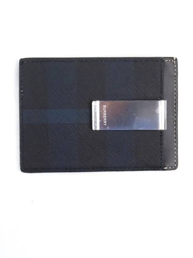 Check Print Money Clip Card Wallet Navy - BURBERRY - BALAAN 3