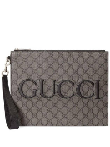 GG Supreme Canvas Zipper Clutch Bag Grey - GUCCI - BALAAN 1