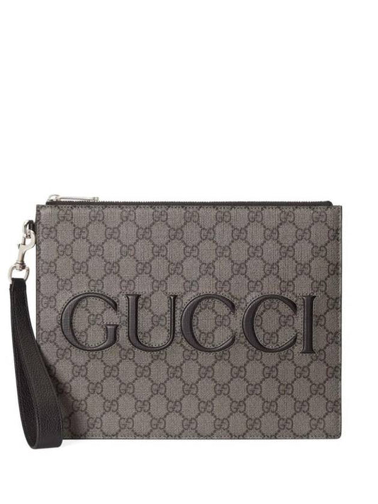 GG Supreme Canvas Zipper Clutch Bag Grey - GUCCI - BALAAN 1