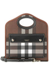 Mini Pocket Checked Leather Tote Bag Dark Burch Brown - BURBERRY - BALAAN 2