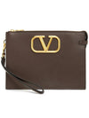 V Logo Signature Clutch Bag Brown - VALENTINO - BALAAN 2