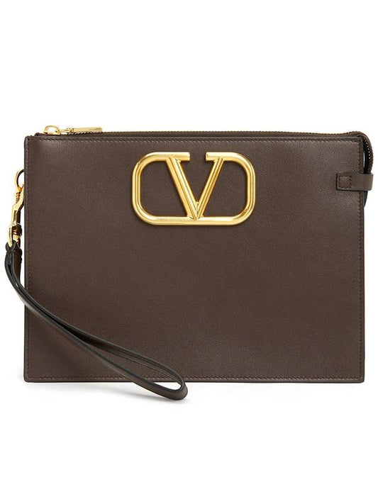 V Logo Signature Clutch Bag Brown - VALENTINO - BALAAN 2