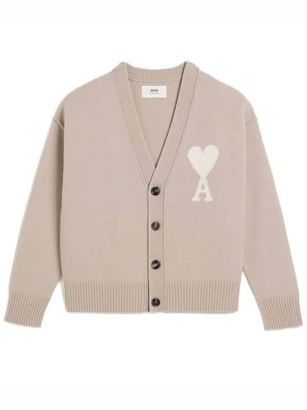 De Coeur Logo Wool Cardigan Light Beige - AMI - BALAAN 2