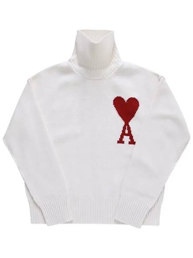 Intarsia Heart Logo Turtleneck White - AMI - BALAAN 5