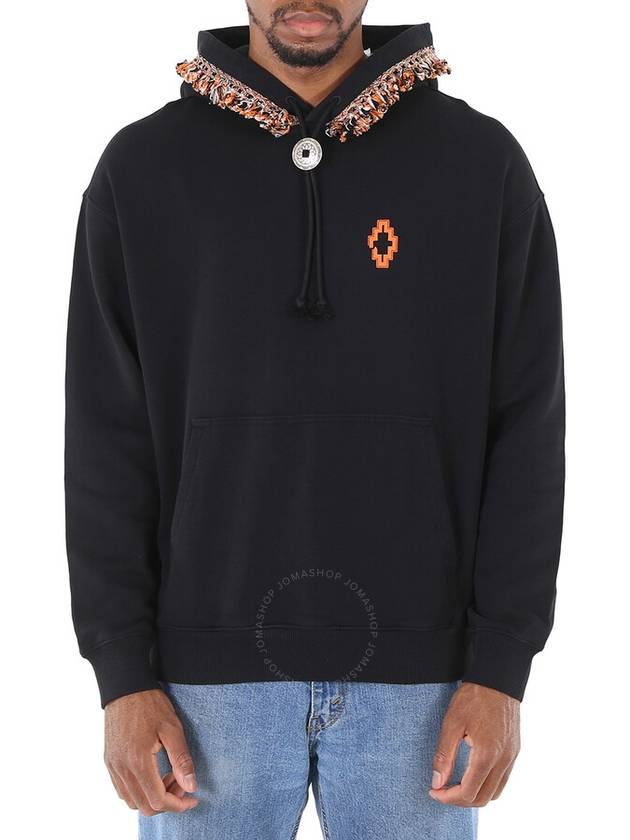 Marcelo Burlon Men's Black Orange Fringed-Trim Cotton Pullover Hoodie, Size Small - MARCELO BURLON - BALAAN 1