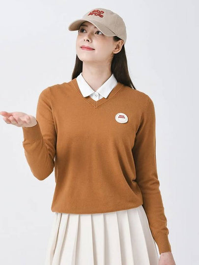 Signature wappen V neck long sleeve knit CAMEL - MONBIRDIE GOLF - BALAAN 2