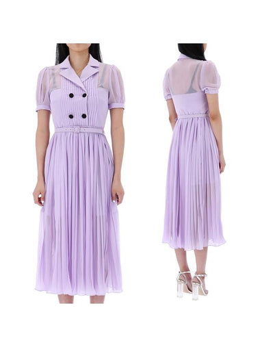 Lilac Chiffon Pleated Collar Midi Dress Purple - SELF PORTRAIT - BALAAN 1