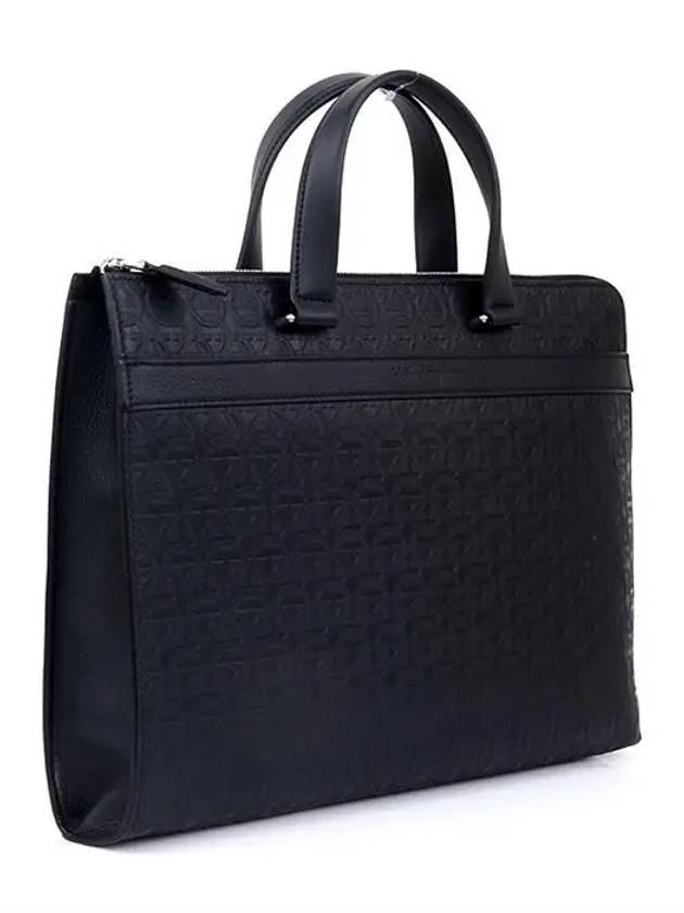 Embossed Calfskin Gancini Brief Case Black - SALVATORE FERRAGAMO - BALAAN 4