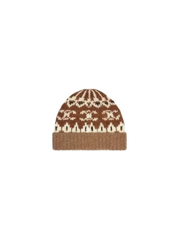 Triomphe Fair Isle Wool Beanie Camel - CELINE - BALAAN 4