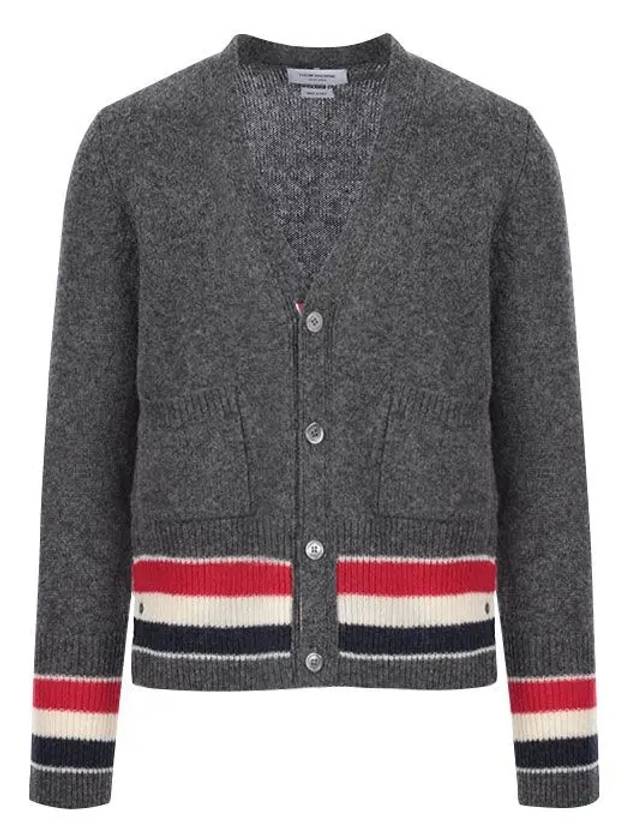 Men's Jersey Stitch Shetland Stripe Classic V-Neck Cardigan Grey - THOM BROWNE - BALAAN 3