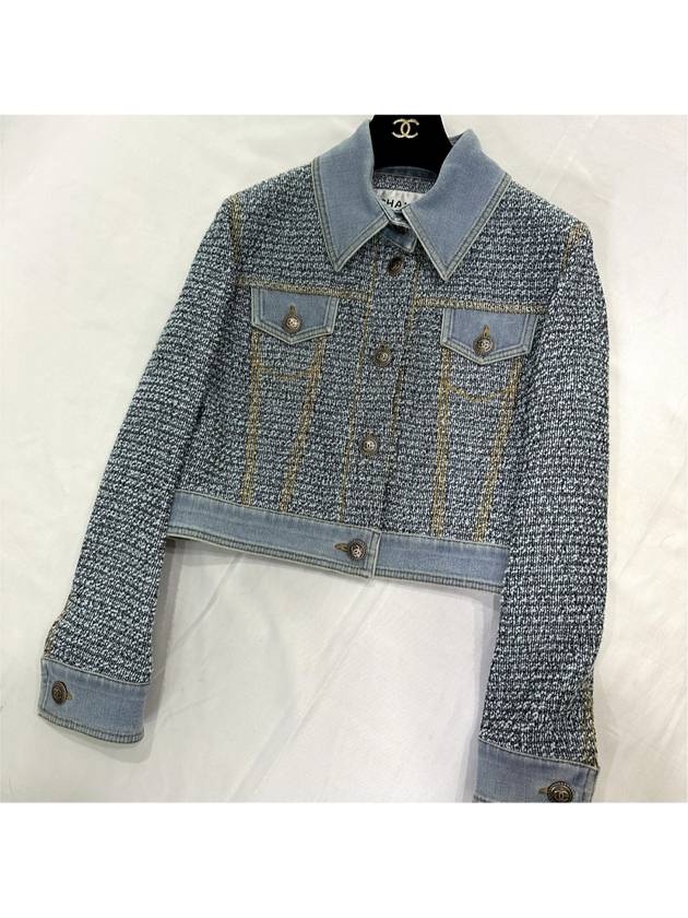 36 Chanel Women s Coco Button Tweed Jenny Denim Crop Jacket - CHANEL - BALAAN 3