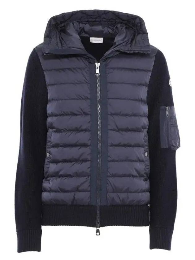 Logo Patch Padded Wool Cardigan Navy - MONCLER - BALAAN 2