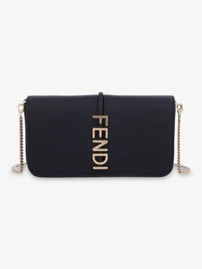 Graphy Chain Leather Long Wallet Black - FENDI - BALAAN 2