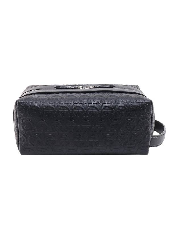 Men's Leather Gancini Dopp Kit Pouch Bag Black - SALVATORE FERRAGAMO - BALAAN 1