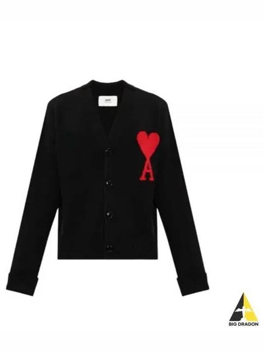 Big Heart Logo Wool Cardigan Black - AMI - BALAAN 2