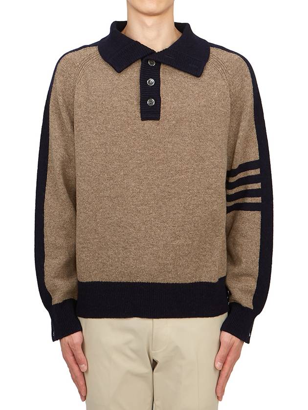 4-Bar Wool Polo Knit Top Navy Brown - THOM BROWNE - BALAAN 2