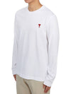 Chain Stitch Heart Logo Long Sleeve T-Shirt White - AMI - BALAAN 3