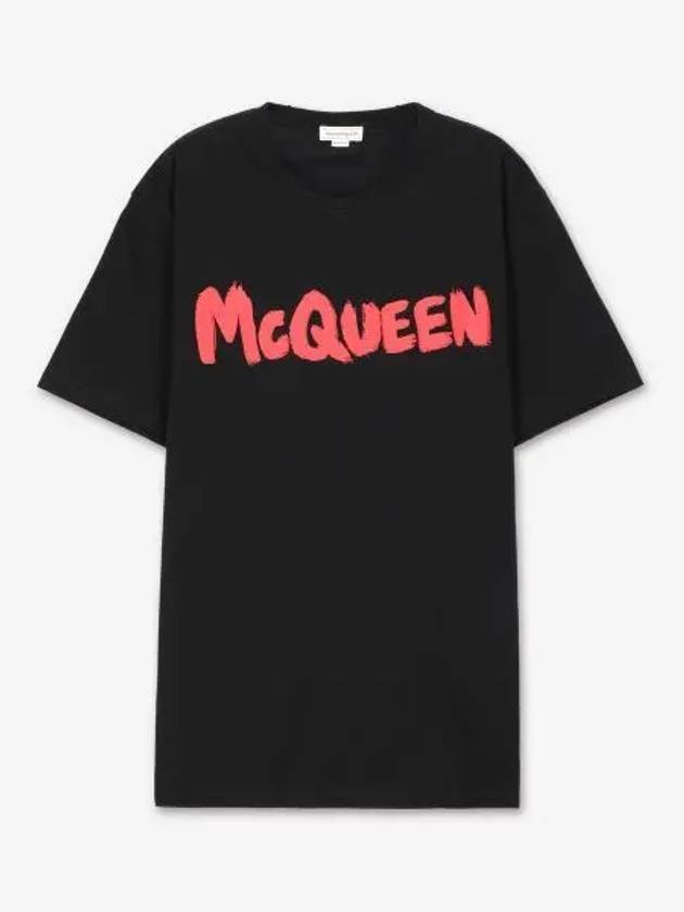 Graffiti Logo Print Short Sleeve T-Shirt Red Black - ALEXANDER MCQUEEN - BALAAN 2