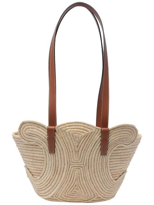 Classic Fenier Small Braid Triomphe Raffia Calfskin Tote Bag Tan - CELINE - BALAAN 1