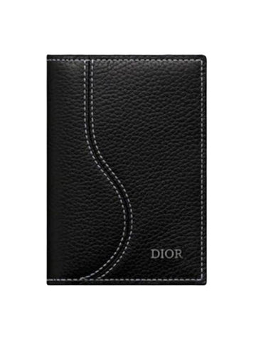 Saddle Grain Calfskin Leather Card Wallet Black - DIOR - BALAAN 1