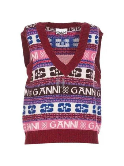 Logo Wool Mix Vest Red - GANNI - BALAAN 2