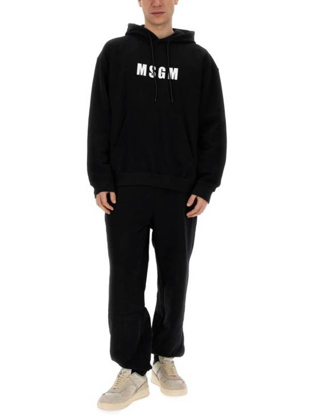 Logo Print Cotton Hoodie Black - MSGM - BALAAN 3