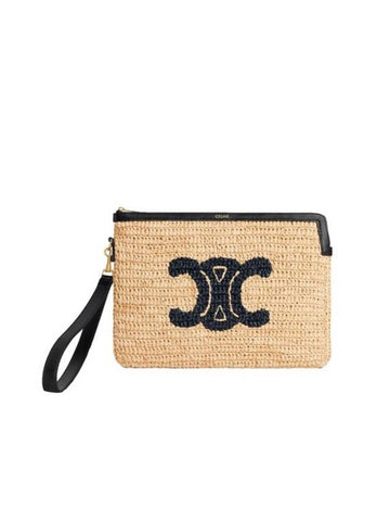 Triomphe raffia small clutch bag beige - CELINE - BALAAN 1