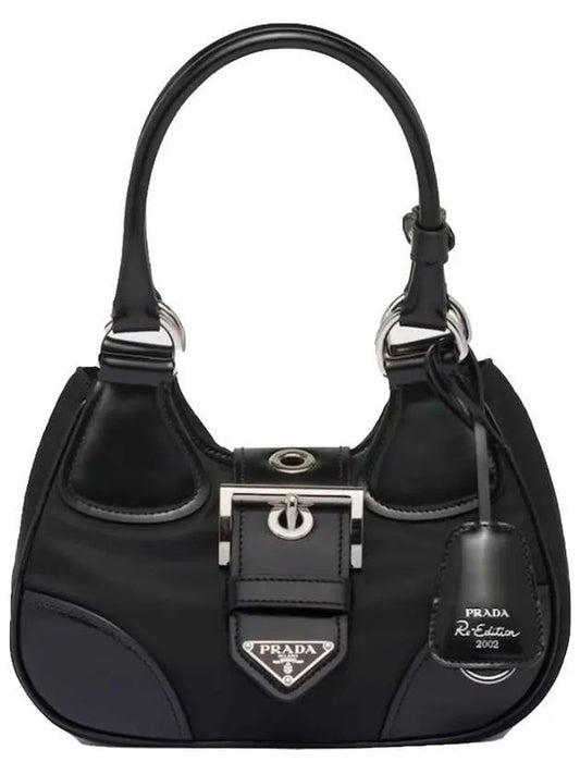 Moon Logo Re-Nylon Leather Tote Bag Black - PRADA - BALAAN 1