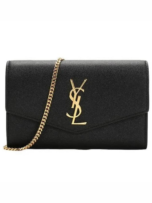 Monogram Uptown Chain Embossed Leather Long Wallet Black - SAINT LAURENT - BALAAN 2