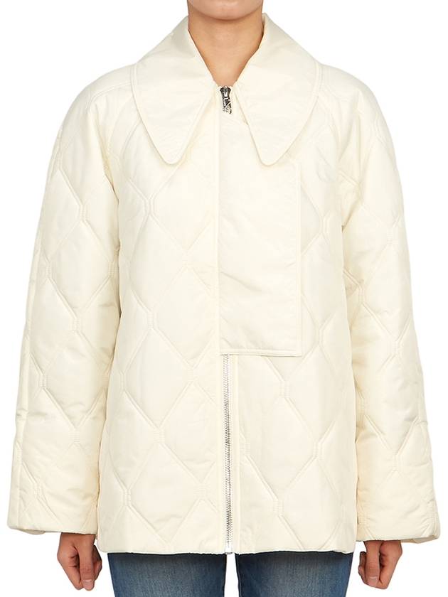 Pointed Collar Diamond Quilted Zip-Up Jacket White - GANNI - BALAAN 2