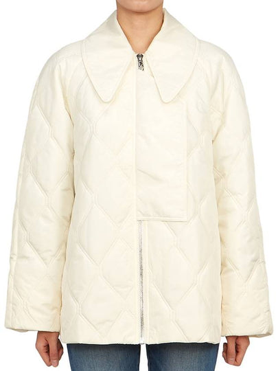 Pointed Collar Diamond Quilted Zip-Up Jacket White - GANNI - BALAAN 2