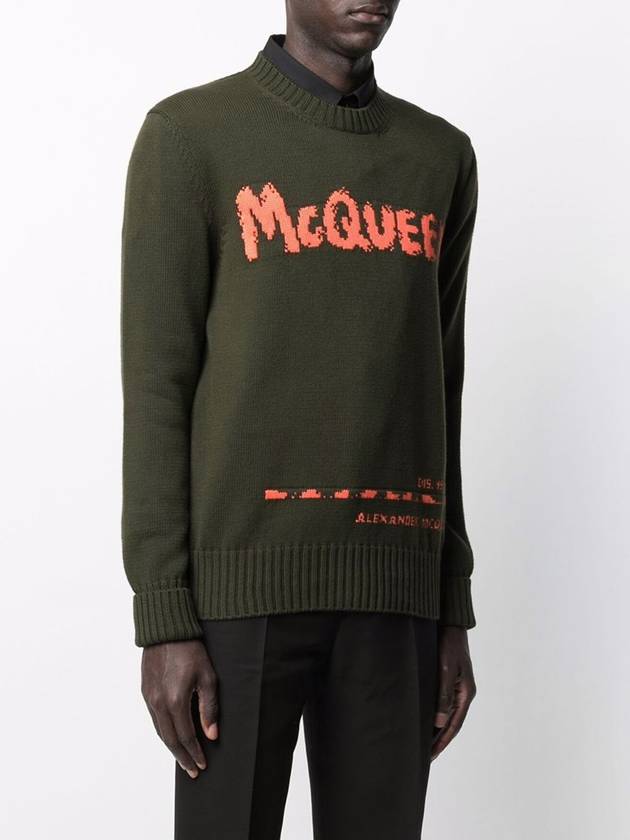 Graffiti Crew Neck Knit Top Khaki - ALEXANDER MCQUEEN - BALAAN.