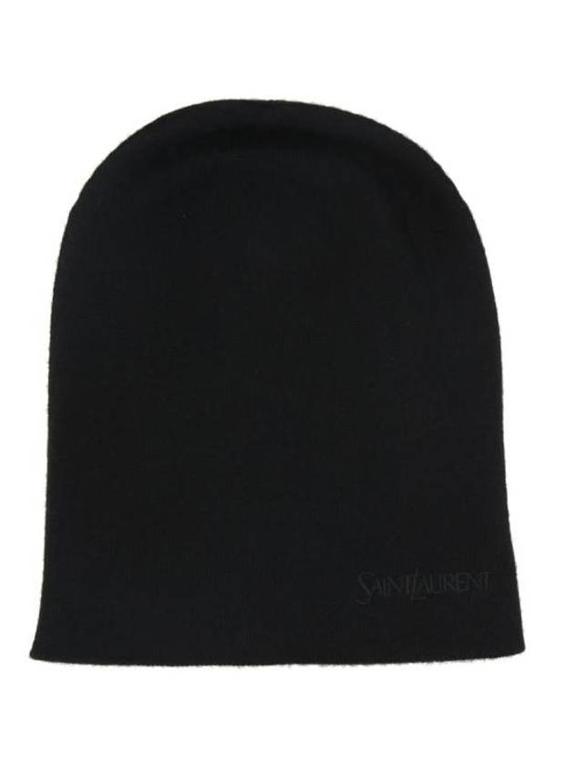 Logo Embroidered Cashmere Beanie Black - SAINT LAURENT - BALAAN 2