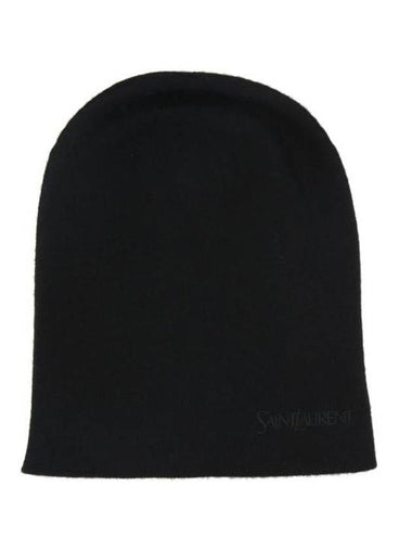 Logo Embroidered Cashmere Beanie Black - SAINT LAURENT - BALAAN 1