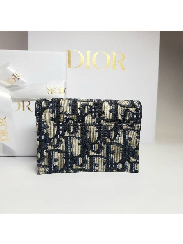 Saddle Flap Card Holder Blue  Oblique Jacquard - DIOR - BALAAN 4