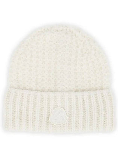 Logo Patch Wool Beanie Ivory 3B00062 M3620 034 - MONCLER - BALAAN 1