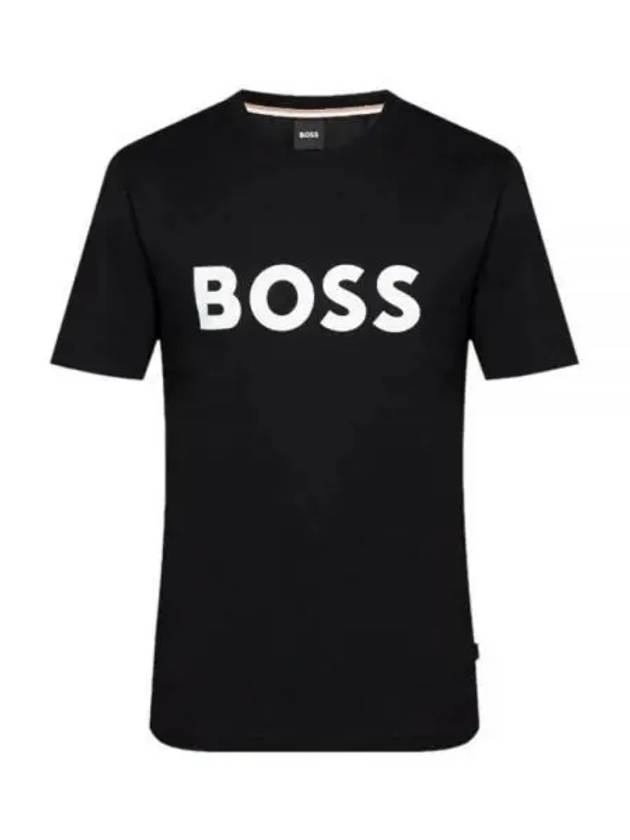 Logo Print Crewneck Short Sleeve T-Shirt Black - HUGO BOSS - BALAAN 2