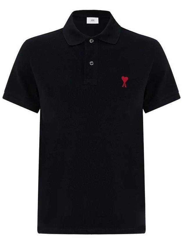 Heart Logo Polo Shirt Black - AMI - BALAAN 2