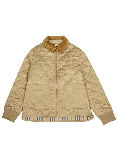 Kids Corduroy Collar Diamond Quilted Jacket Beige - BURBERRY - BALAAN 2