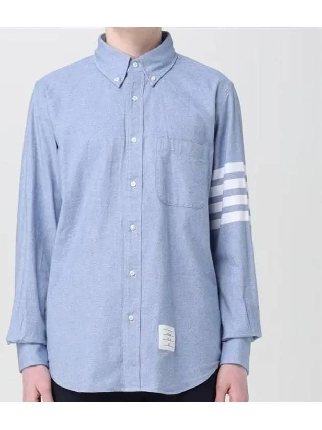 Men's Diagonal Solid Flannel Long Sleeve Shirt Light Blue - THOM BROWNE - BALAAN 5