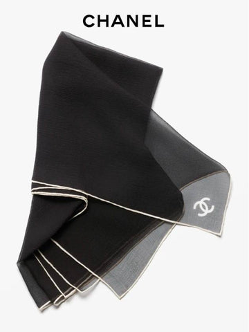 CC Logo Square Scarf Silk Muslin Black AAA594 - CHANEL - BALAAN 1