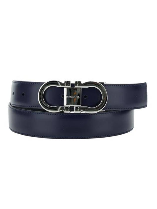 Gancini Reversible Leather Belt Midnight Blue - SALVATORE FERRAGAMO - BALAAN 1