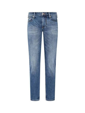 Men s Leather Patch Washed Slim Jeans Blue 271207 - EMPORIO ARMANI - BALAAN 1