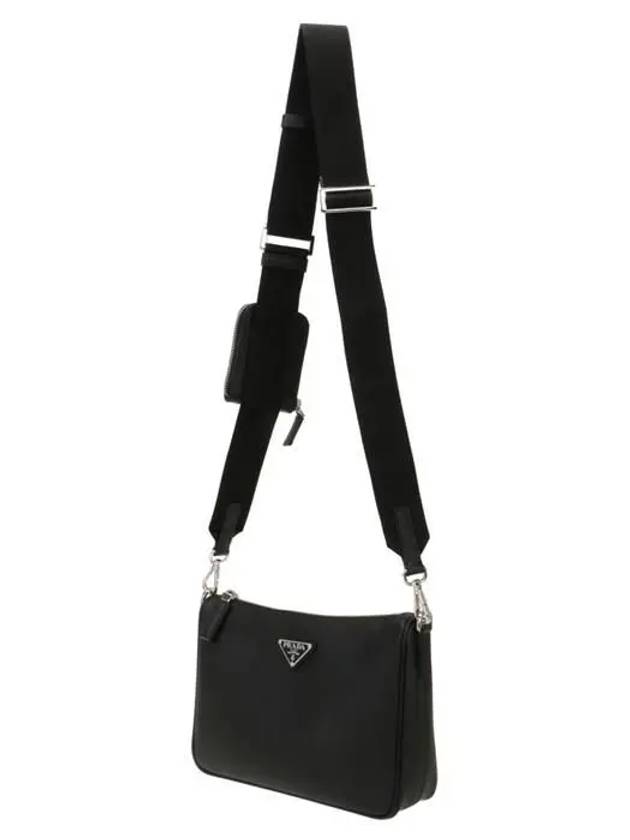 triangle logo leather shoulder bag black - PRADA - BALAAN 3