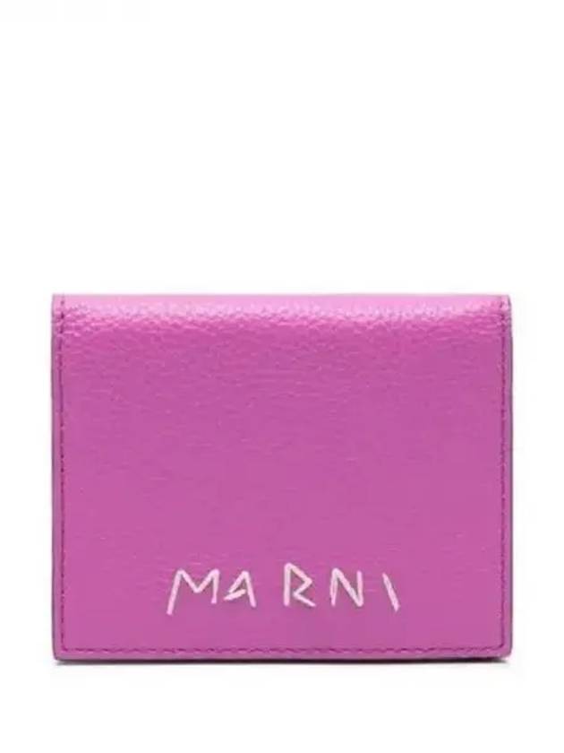 Embroidered Logo Leather Half Wallet Pink - MARNI - BALAAN 2