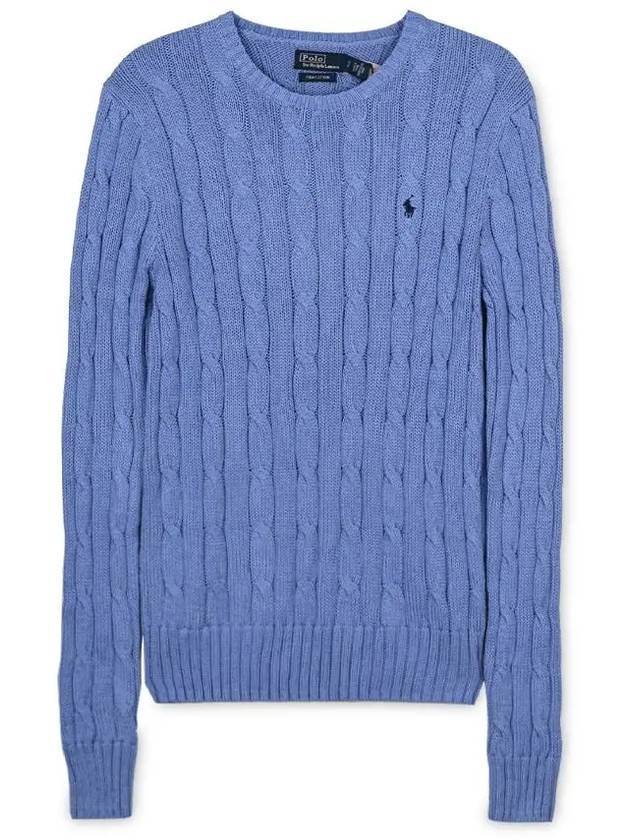 Embroidered Logo Pony Cable Knit Top Blue - POLO RALPH LAUREN - BALAAN 4