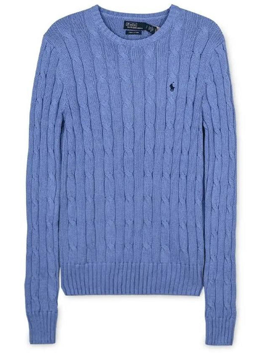Embroidered Pony Logo Cable Knit Top Blue - POLO RALPH LAUREN - BALAAN.