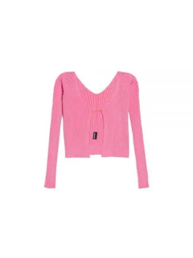 La Maille Pralu Longue Micro Charm Logo Cardigan Light Pink - JACQUEMUS - BALAAN 2