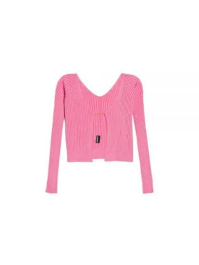 La Maille Pralu Longue Micro Charm Logo Cardigan Light Pink - JACQUEMUS - BALAAN 2