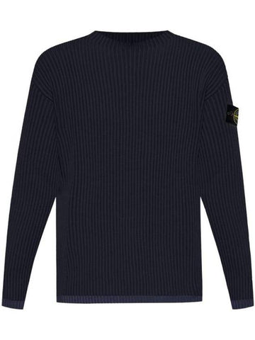 Crewneck Rib Virgin Wool Knit Top Navy - STONE ISLAND - BALAAN 1